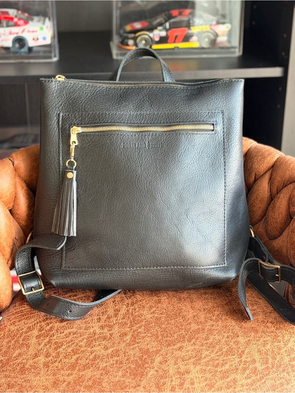 Portland Leather Pebbled Black Tote Backpack